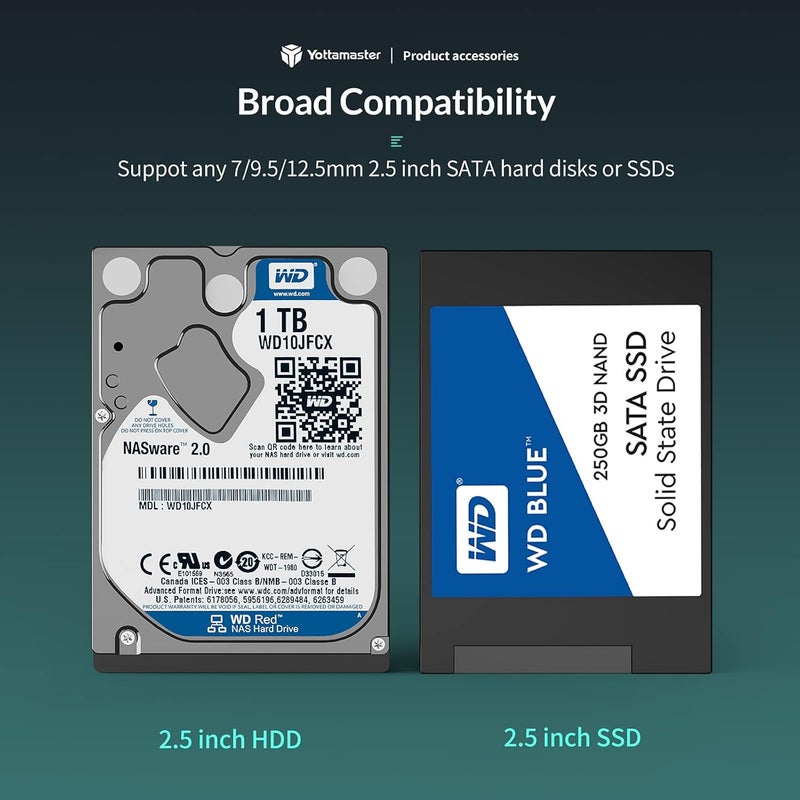 Yottamaster 2.5" to 3.5" Hard Drive Adapter-ABS Hard Drive Mounting Bracket for 7/9.5/12.5/15mm 2.5" SATA HDD SSD, SATA 3.0 Interface - Image 3